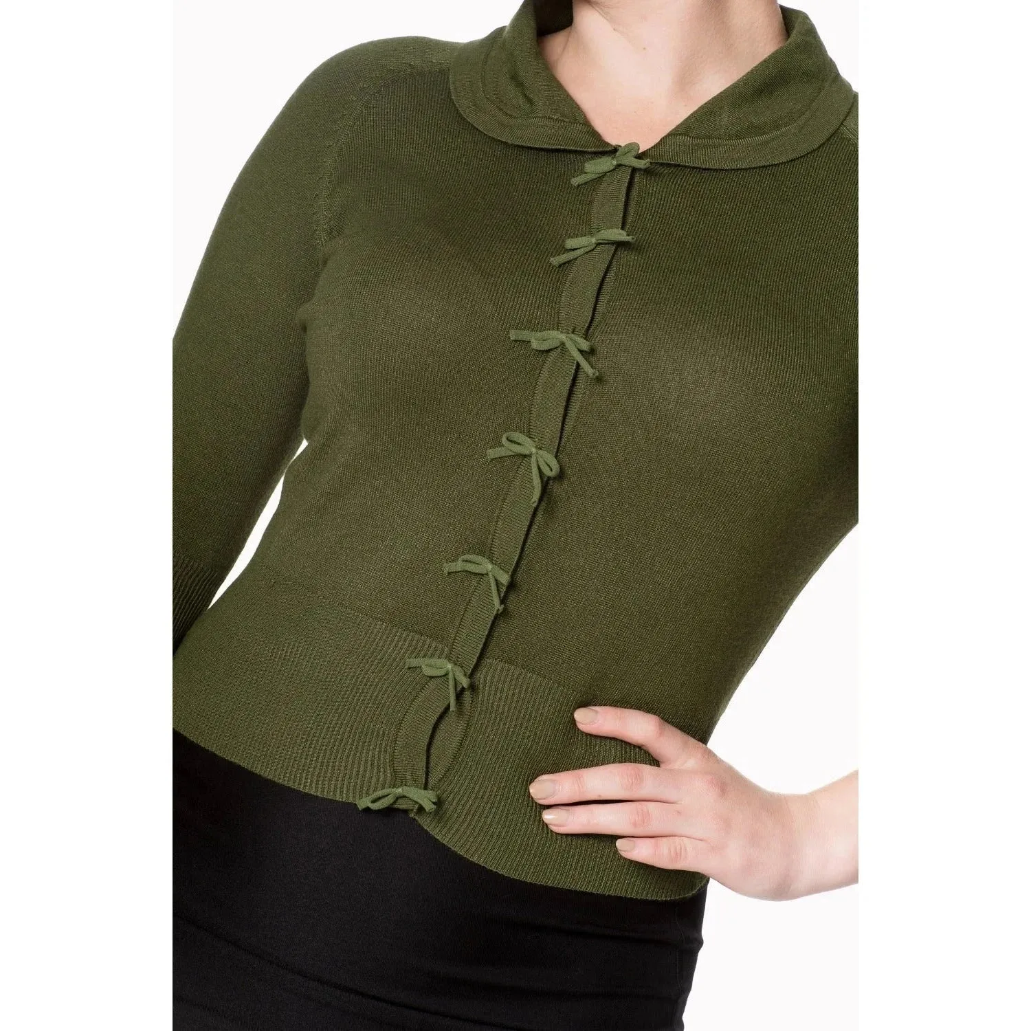 Forest Green Short Sleeve Crop Collar Cardigan