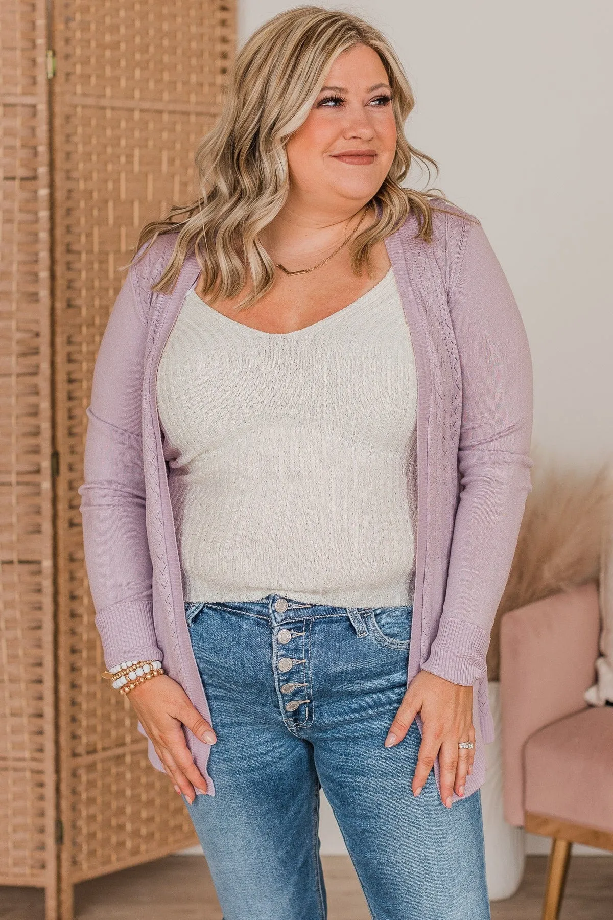 Found Myself Open Front Knit Cardigan- Lavender