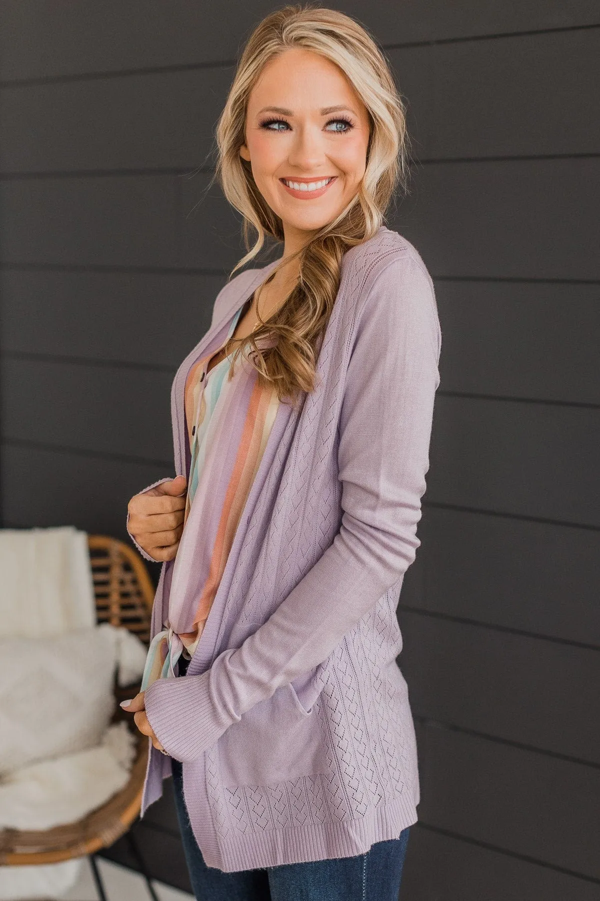 Found Myself Open Front Knit Cardigan- Lavender