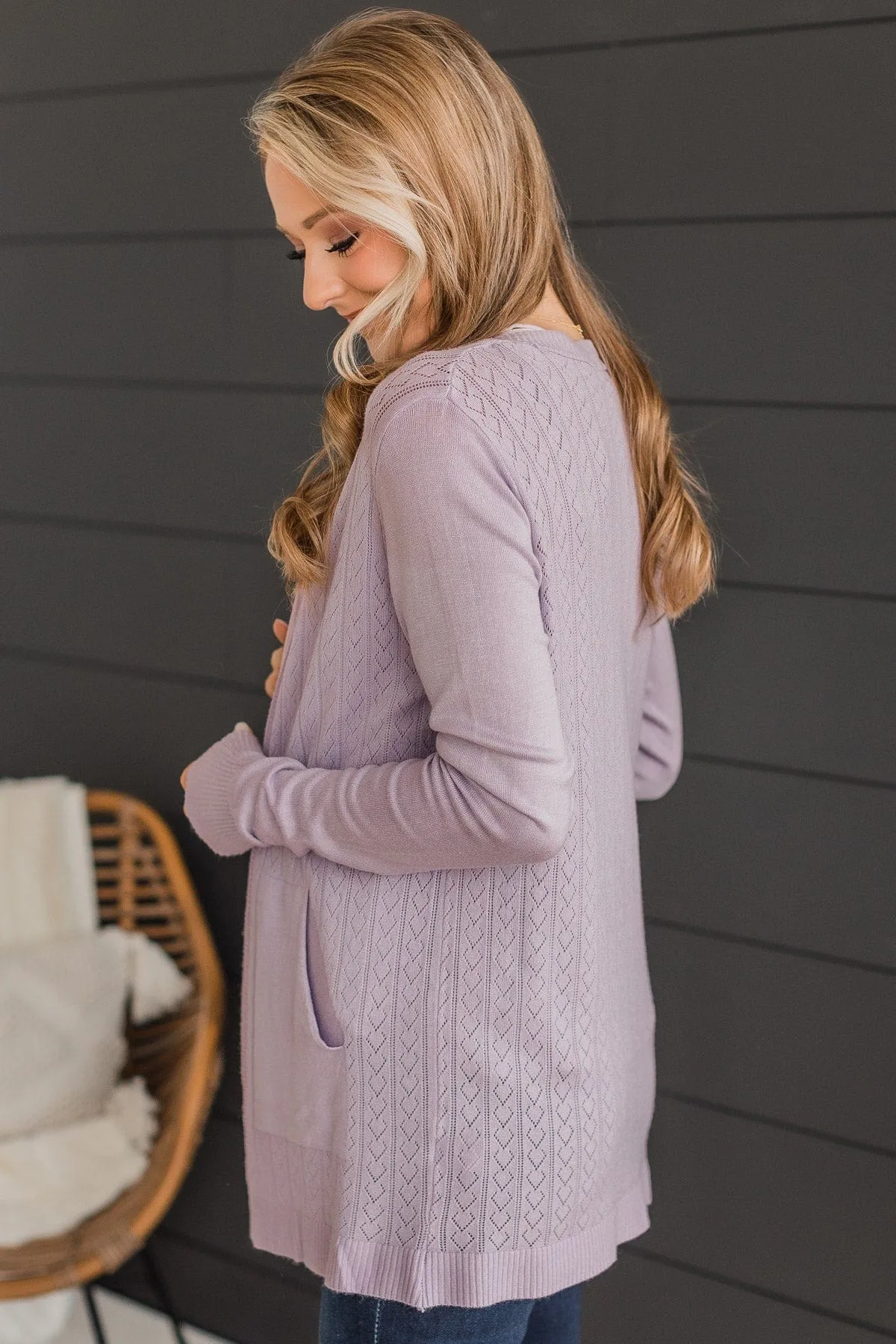 Found Myself Open Front Knit Cardigan- Lavender