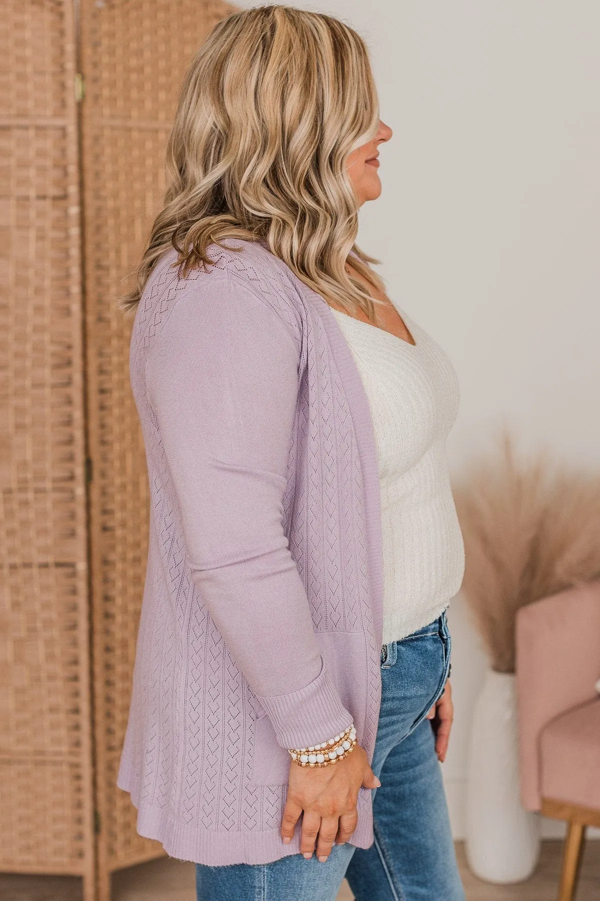 Found Myself Open Front Knit Cardigan- Lavender