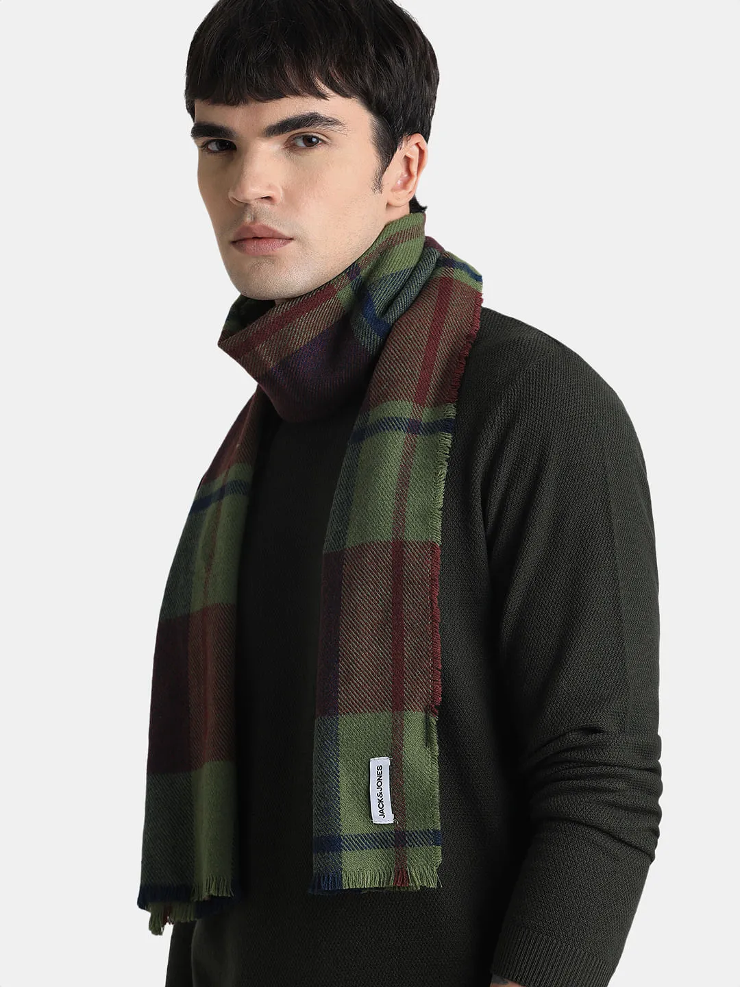 Green Check Woven Scarf