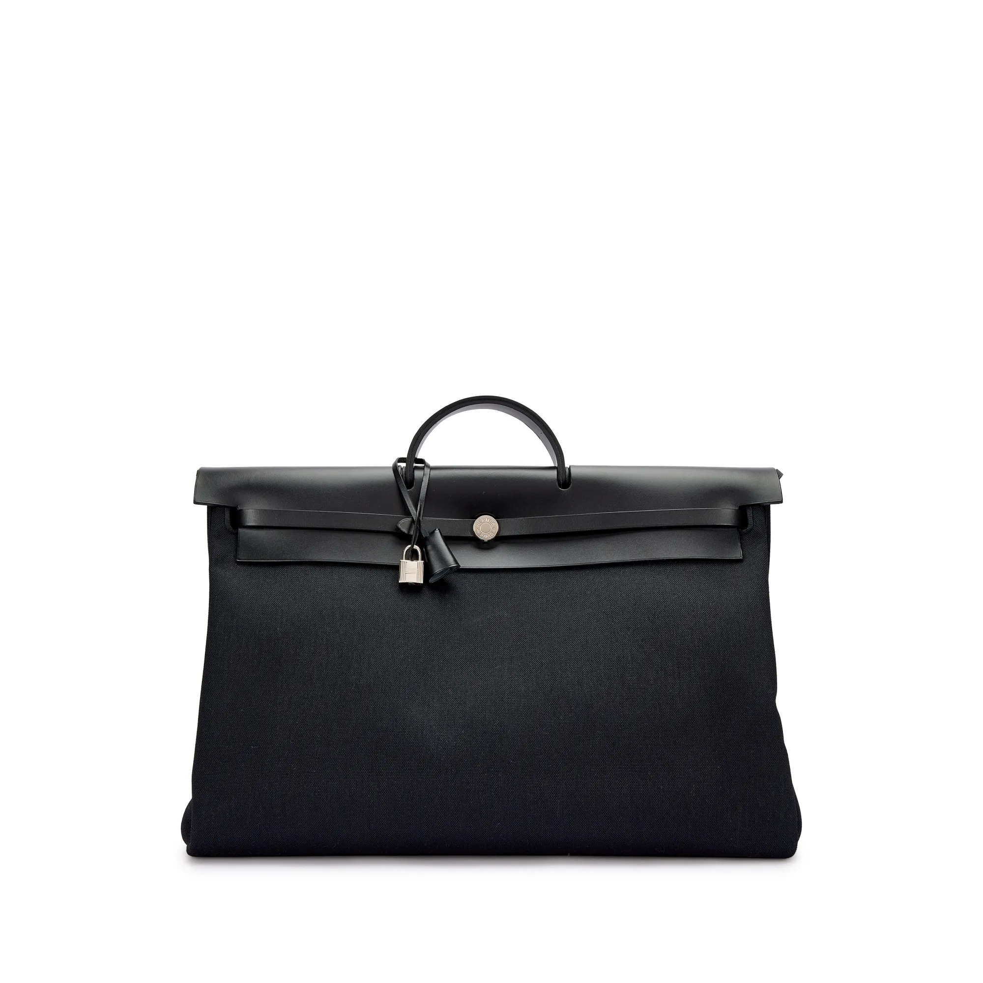 Hermès Black Vache Hunter and Toile Herbag Zip Cabine 50 Palladium Hardware, 2021