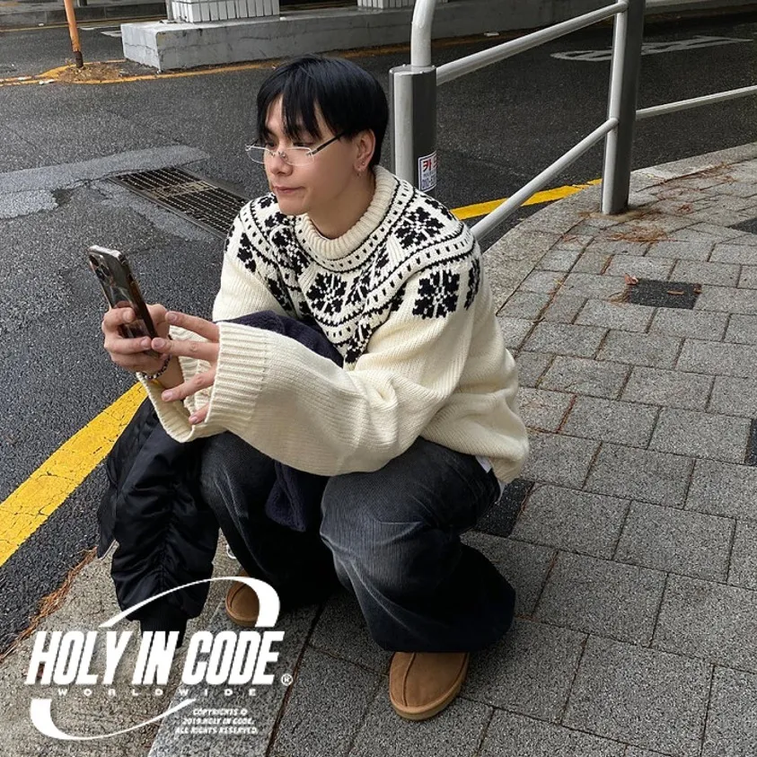 HOLY IN CODE  |Crew Neck Pullovers Unisex Street Style U-Neck Long Sleeves