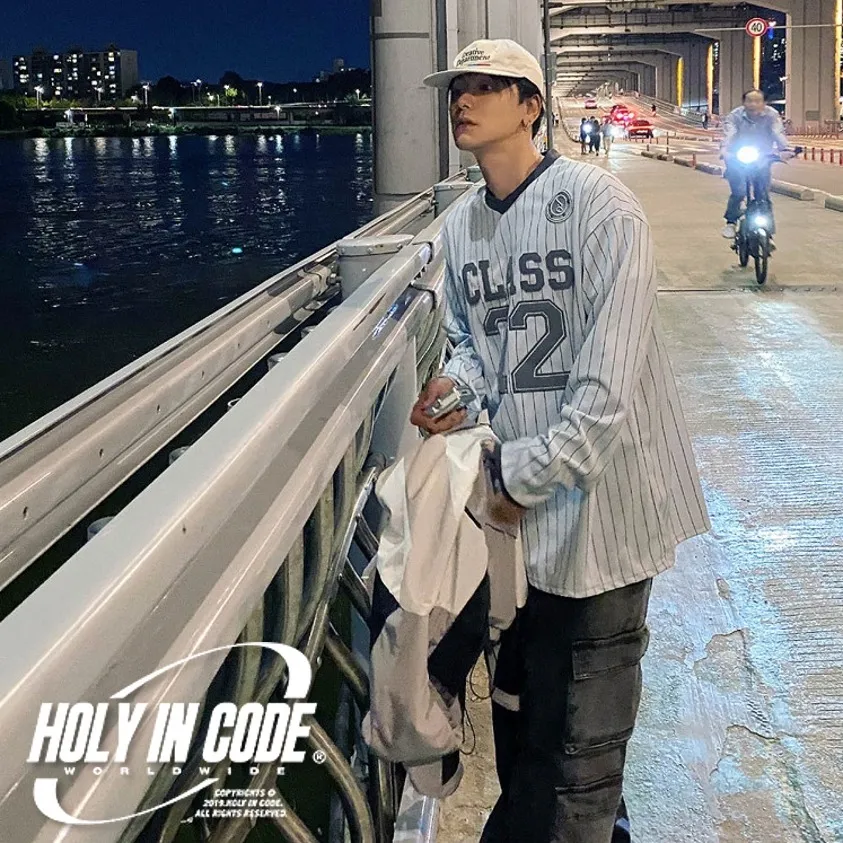 HOLY IN CODE  |Pullovers Stripes Unisex Street Style V-Neck Long Sleeves