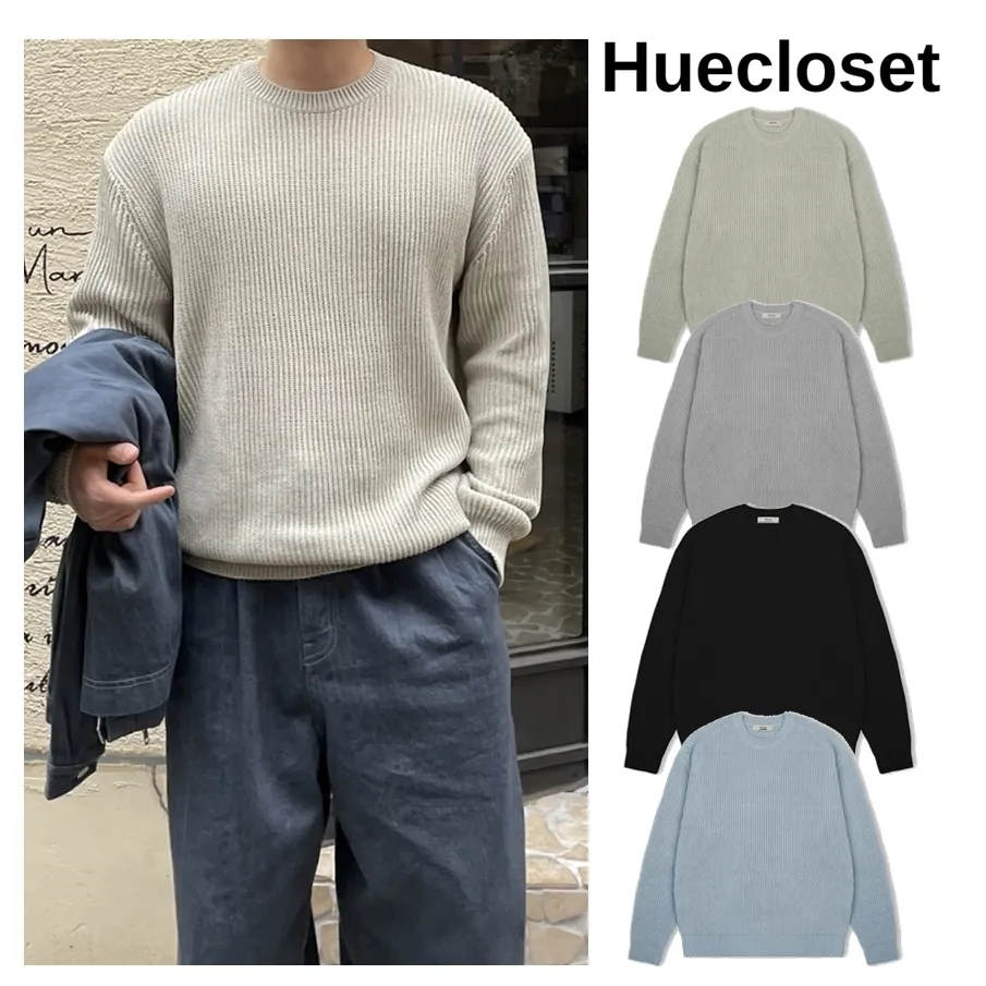 HUE  |Street Style Long Sleeves Plain Sweaters