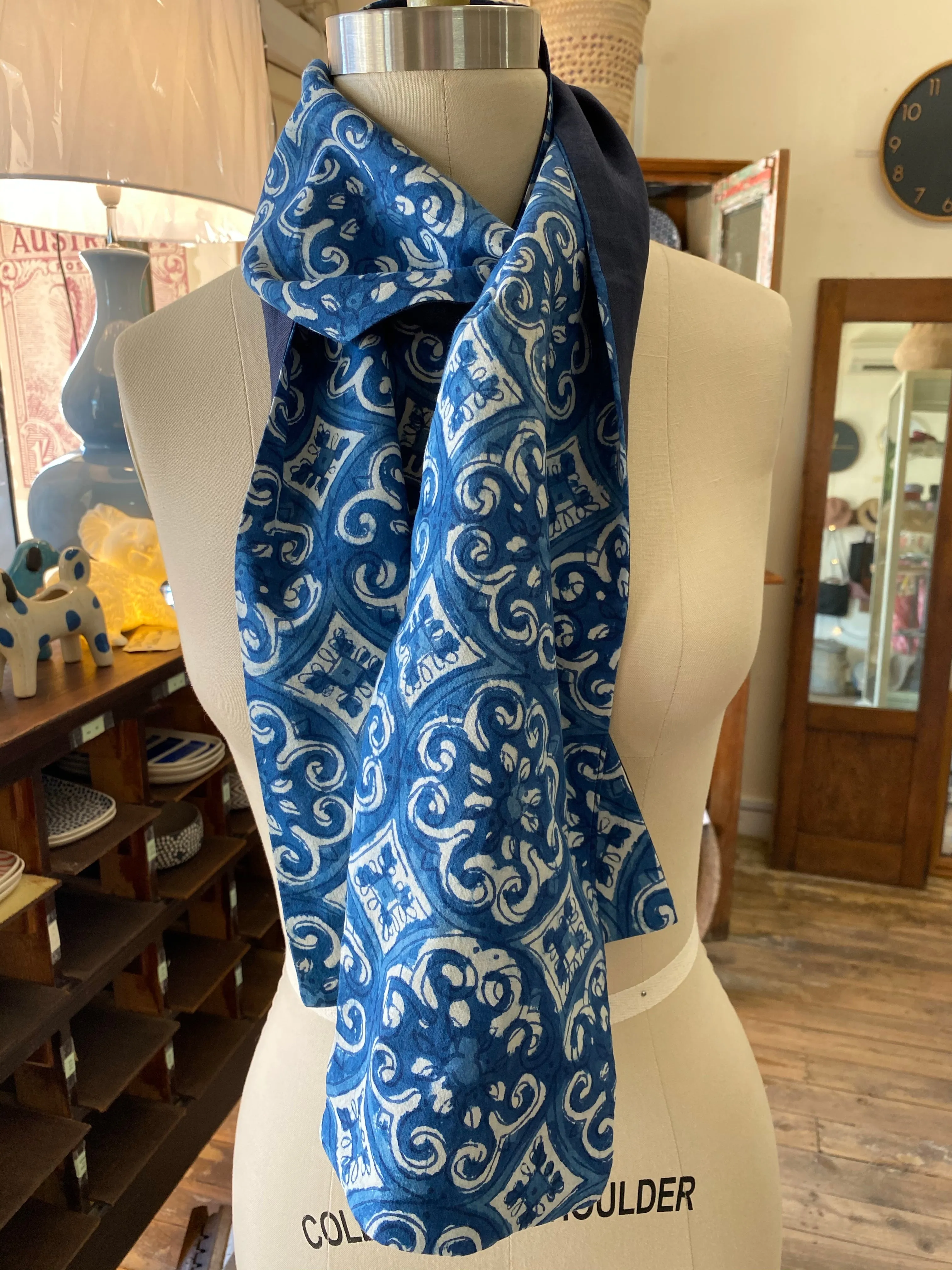 Indigo Block Print Scarf