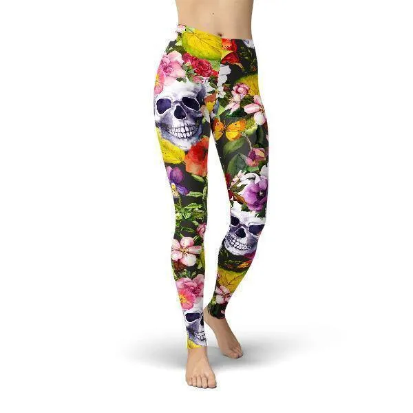 Jean Flower Skulls Leggings