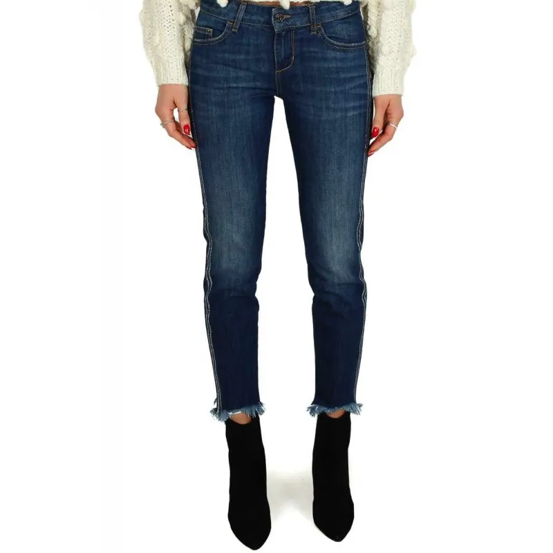 JEANS SKINNY CON BANDE LATERALI GLITTER, BLU