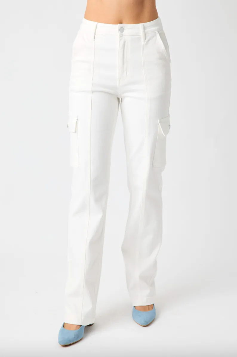 Judy Blue White Cargo Straight Leg Jeans