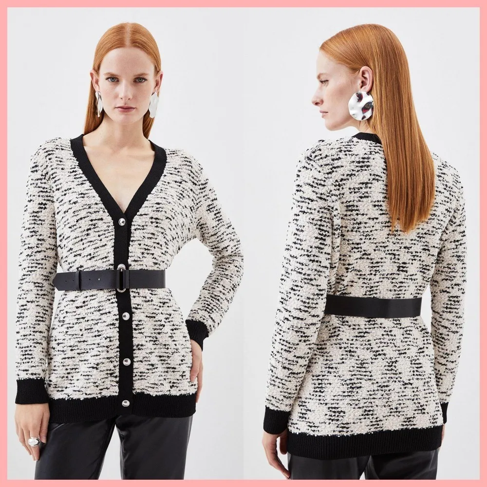 Karen Millen  |Casual Style Tweed Nylon Long Sleeves Cotton Cardigans