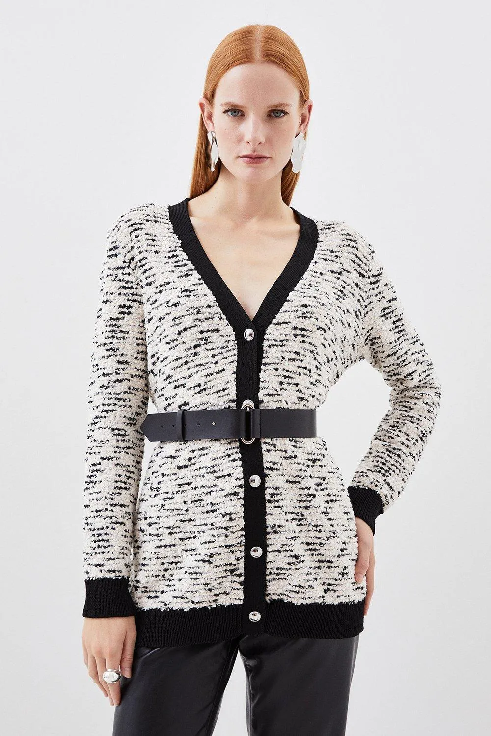 Karen Millen  |Casual Style Tweed Nylon Long Sleeves Cotton Cardigans