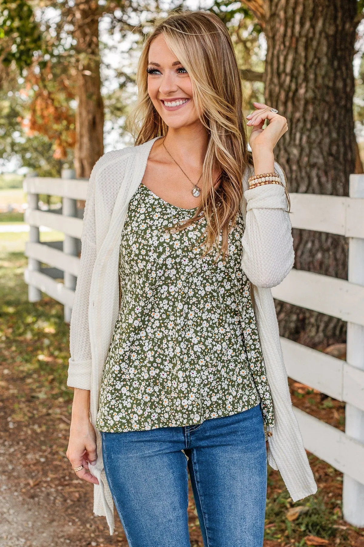 Keep It Cute Floral Tank Top- Hunter Green