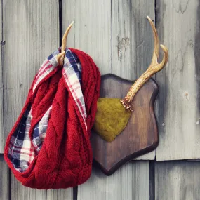 Knit & Plaid Scarf in Burgundy