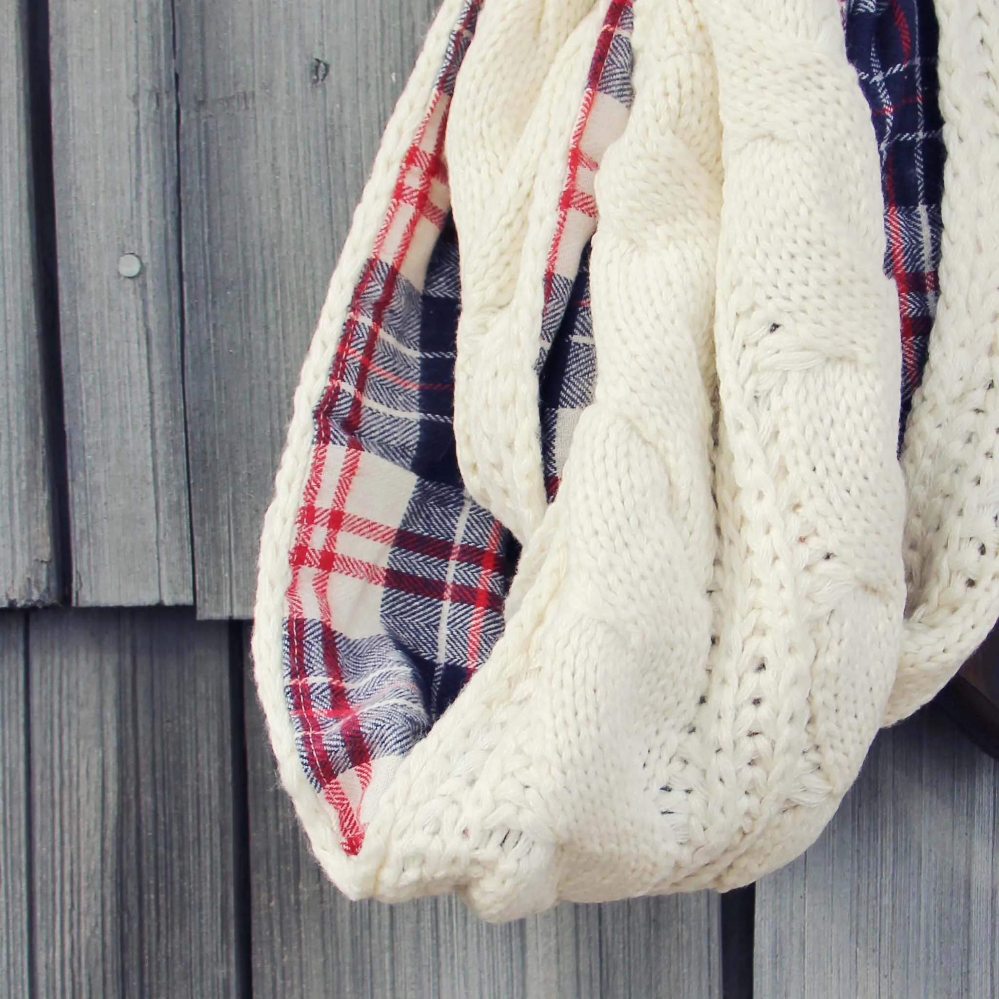 Knit & Plaid Scarf in Cream