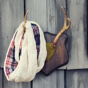 Knit & Plaid Scarf in Cream