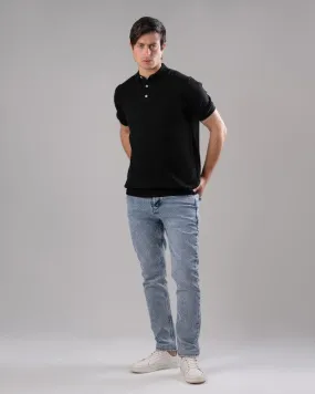 KNIT POLO SHIRT  - BLACK