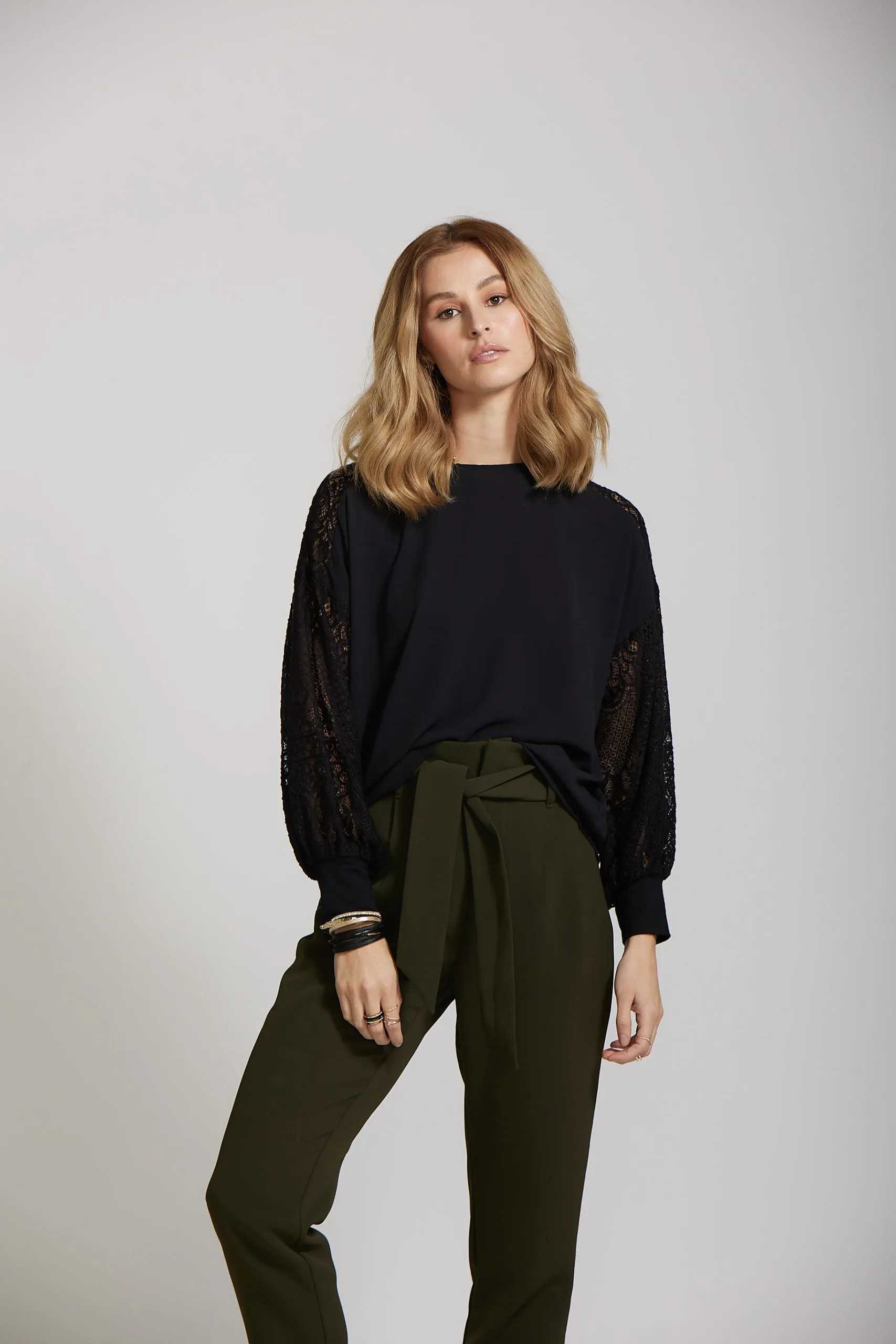 Lace Sleeve Top - Black