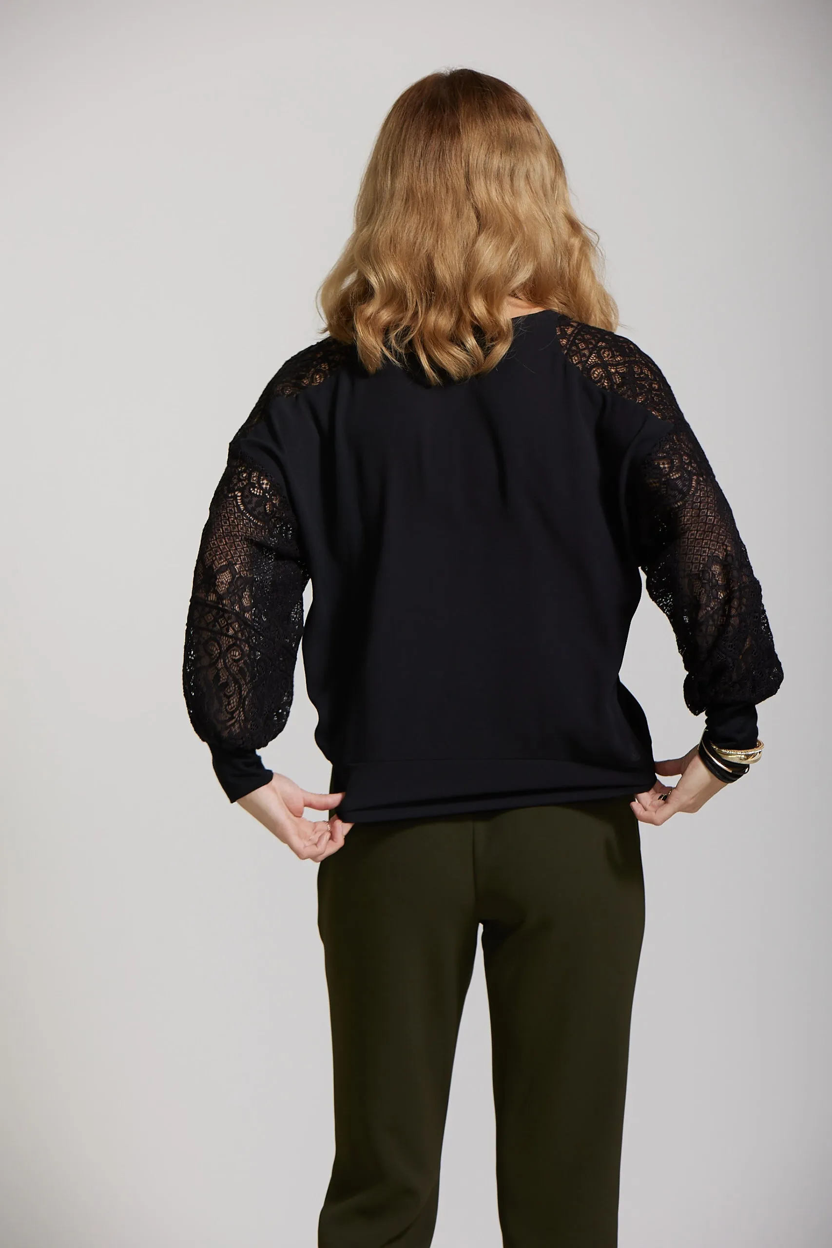 Lace Sleeve Top - Black