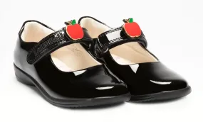 Lelli Kelly LK8712 Mela Interchangeable Apple Charm School Shoes F Fit Black Patent