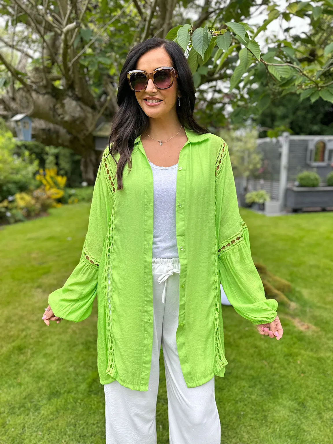 Lime Detailed Lantern Sleeve Blouse Kirsty