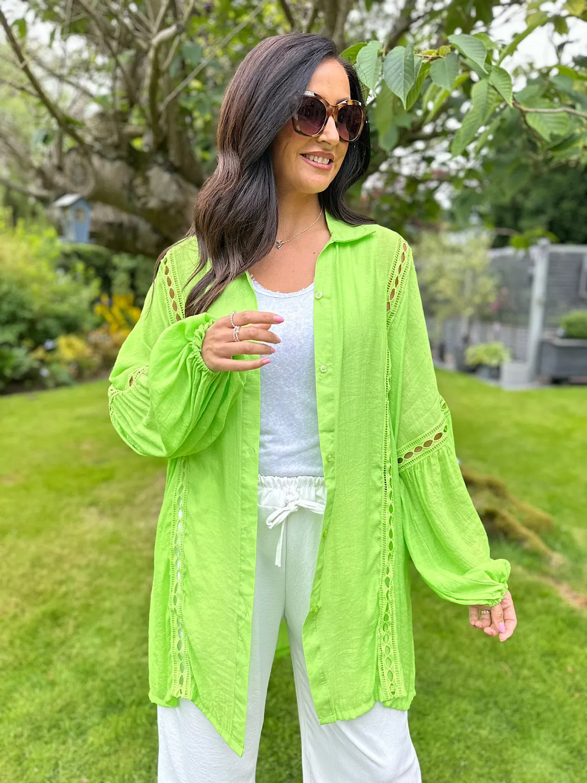 Lime Detailed Lantern Sleeve Blouse Kirsty