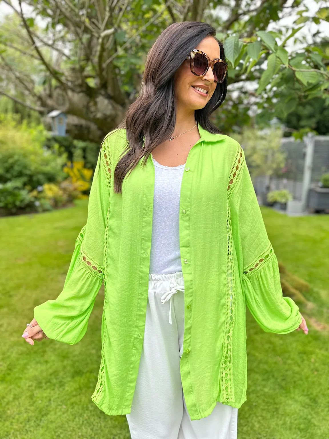 Lime Detailed Lantern Sleeve Blouse Kirsty