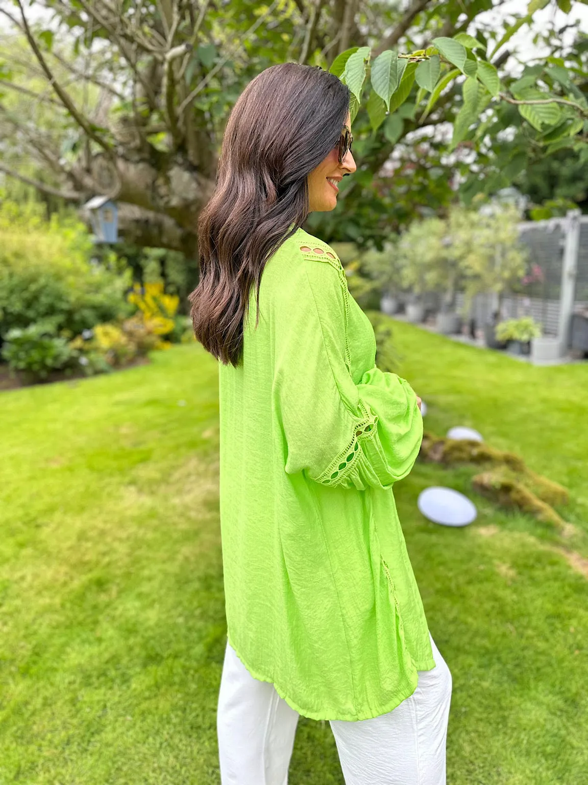 Lime Detailed Lantern Sleeve Blouse Kirsty