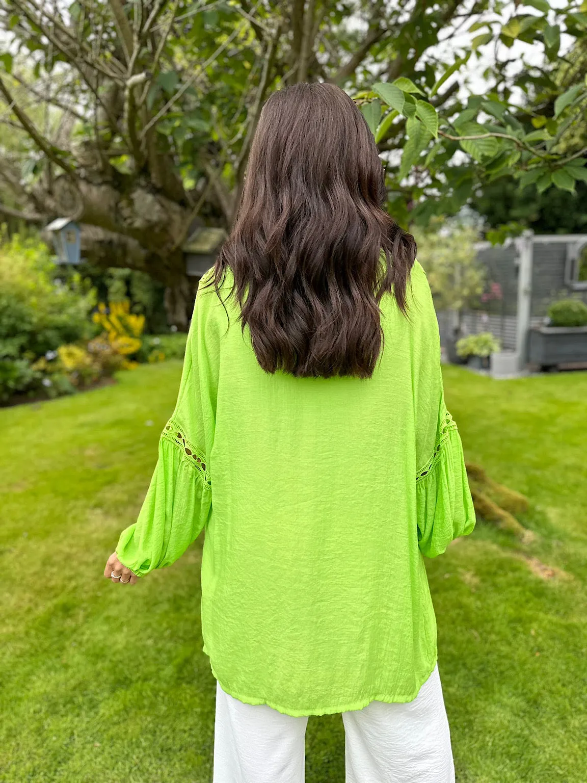 Lime Detailed Lantern Sleeve Blouse Kirsty