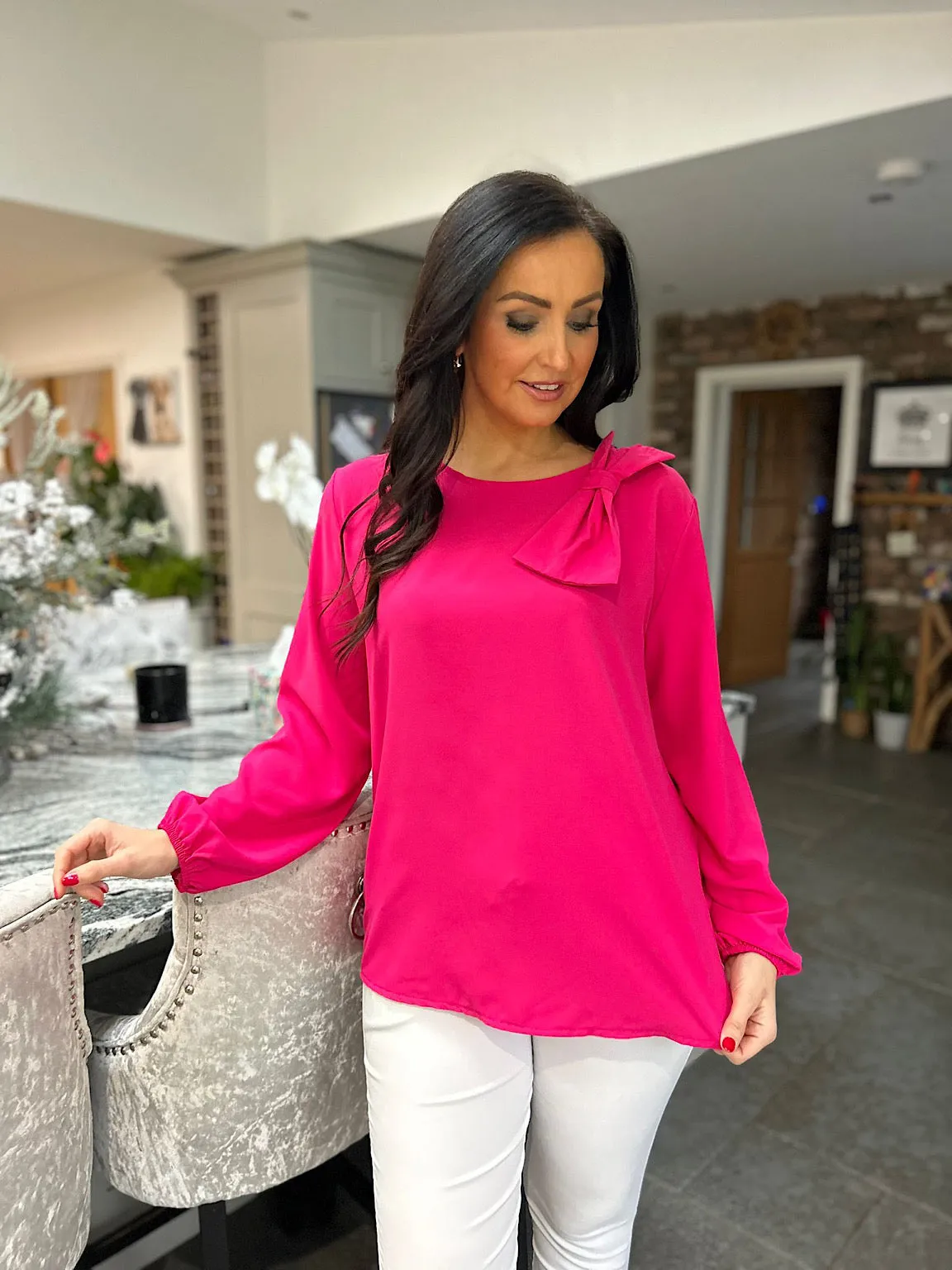 Lipstick Pink Bow Detail Blouse Amanda