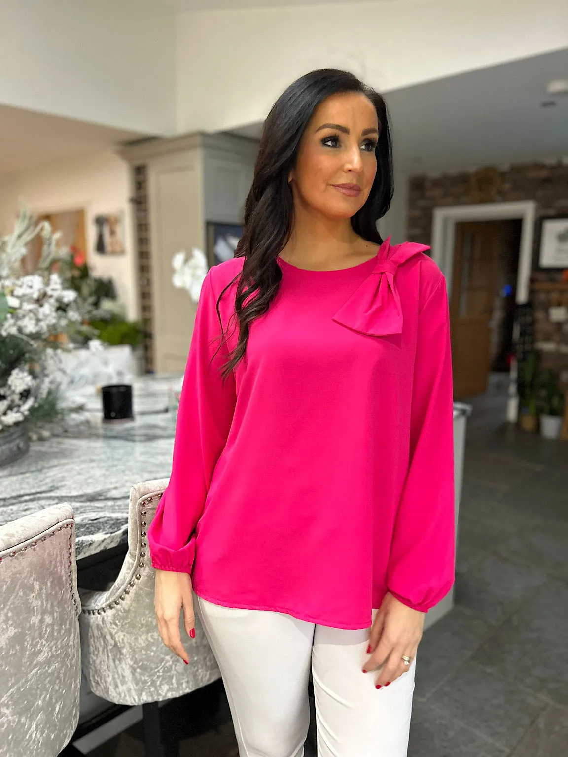 Lipstick Pink Bow Detail Blouse Amanda