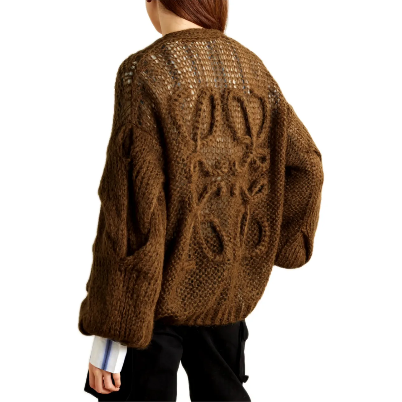 LOEWE  |Wool Blended Fabrics Long Sleeves Oversized Logo Cardigans