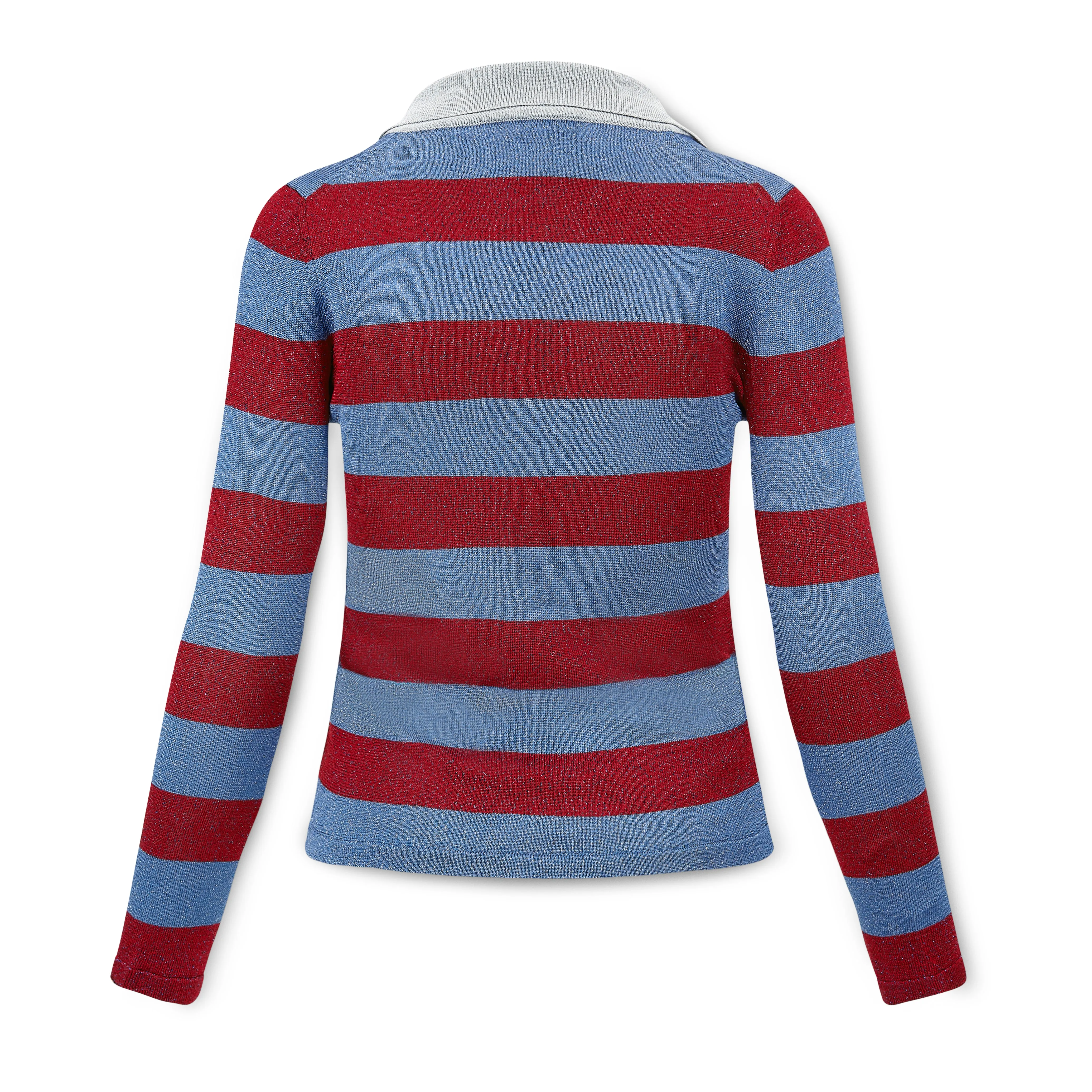 Lurex red & blue rugby knit top