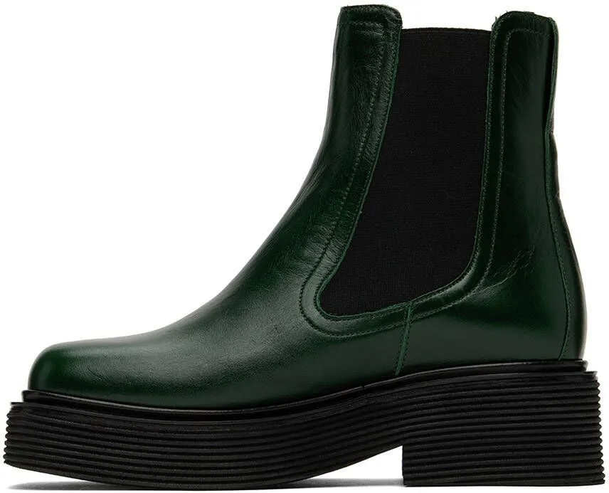 Marni Green Leather Chelsea Boots