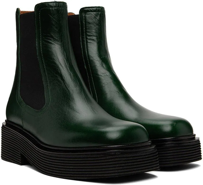 Marni Green Leather Chelsea Boots