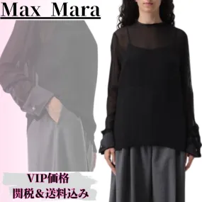 MaxMara  |Silk Long Sleeves Plain Logo Shirts & Blouses