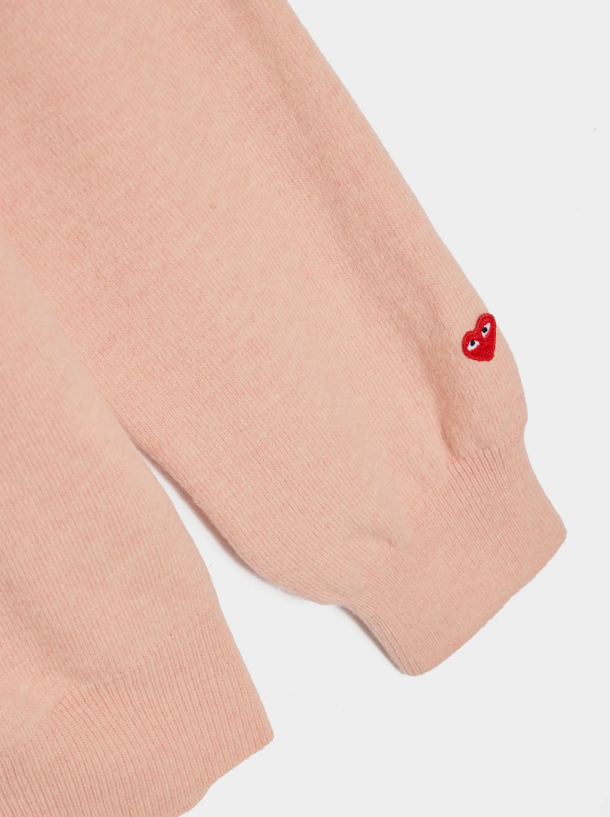 Men Small Red Heart Cardigan, Light Pink