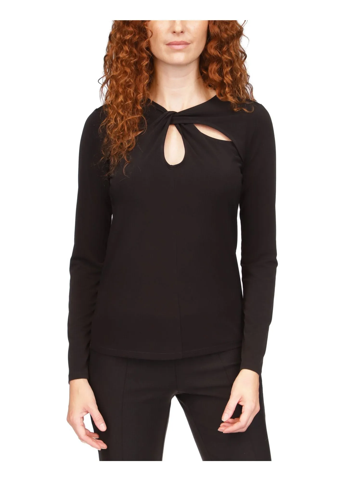 MICHAEL MICHAEL KORS Womens Black Cut Out Twist Neck Long Sleeve Keyhole Top