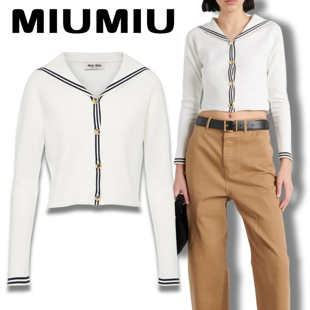 MiuMiu  |Casual Style Long Sleeves Cotton Elegant Style Logo