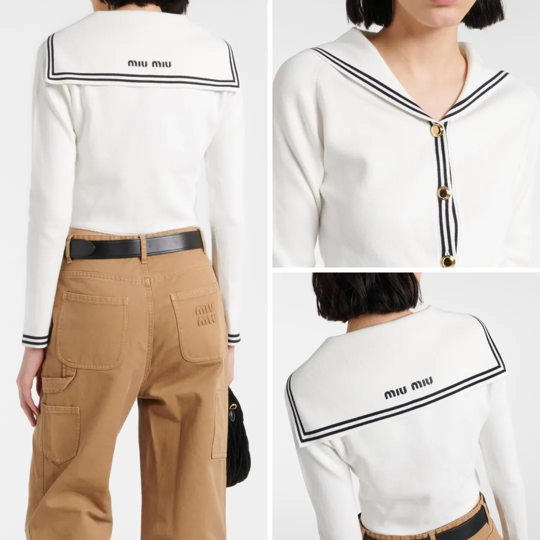 MiuMiu  |Casual Style Long Sleeves Cotton Elegant Style Logo