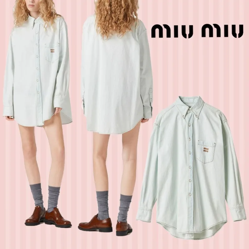 MiuMiu  |Long Sleeves Plain Logo Shirts & Blouses