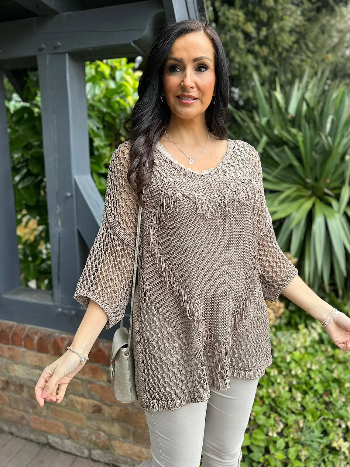 Mocha Tassel Heart Knit Bianca