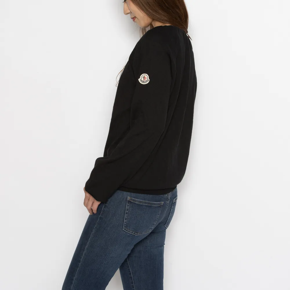 MONCLER  |Wool Long Sleeves Plain Logo V-neck & Crew neck