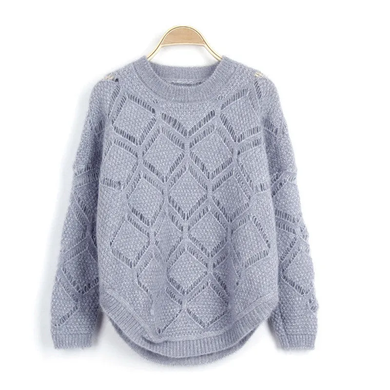 New Fashion Female Bling Pullovers Knitted Long Sleeve O-neck Winter Autumn Plus Size Sweaters Hot  72055 SM6