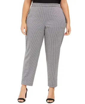 Nine West Women's Houndstooth Straight Leg Pants Gray Size 2X