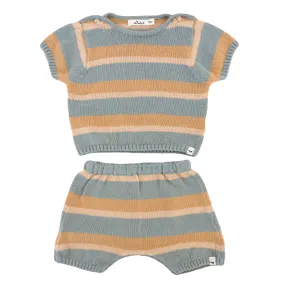 oh baby! Country Club Knitted Short Set - Dusty Blue Stripe