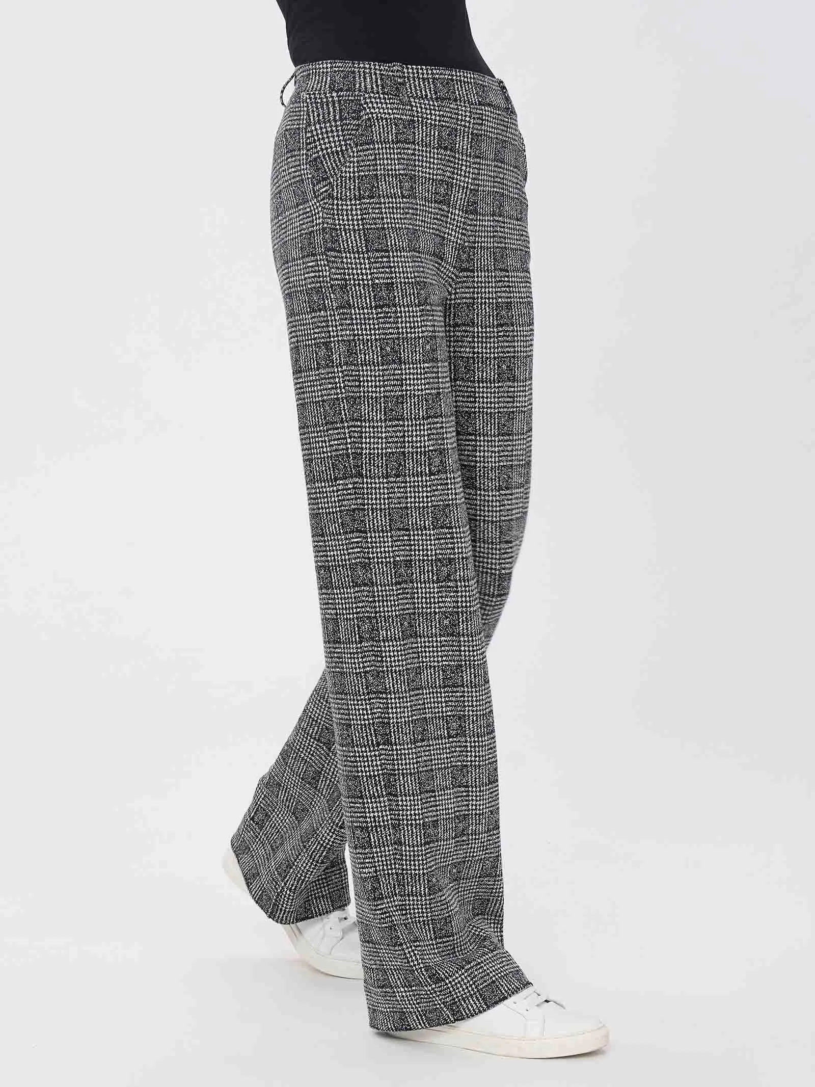 Pantalone a palazzo in tessuto Eco Jacquard - Fant.Nero