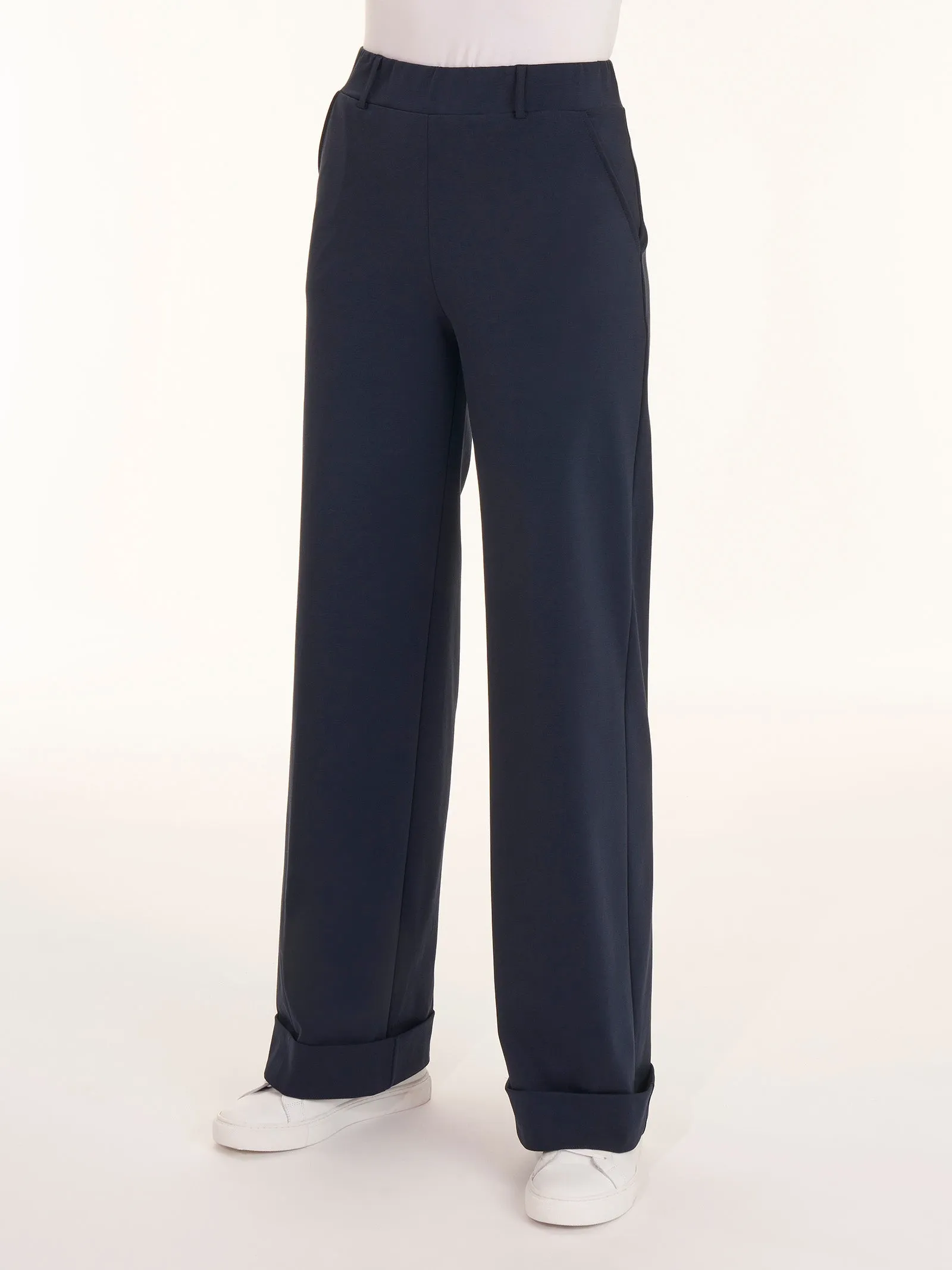 Pantalone ampio con tasche in Compact Light - Bianco