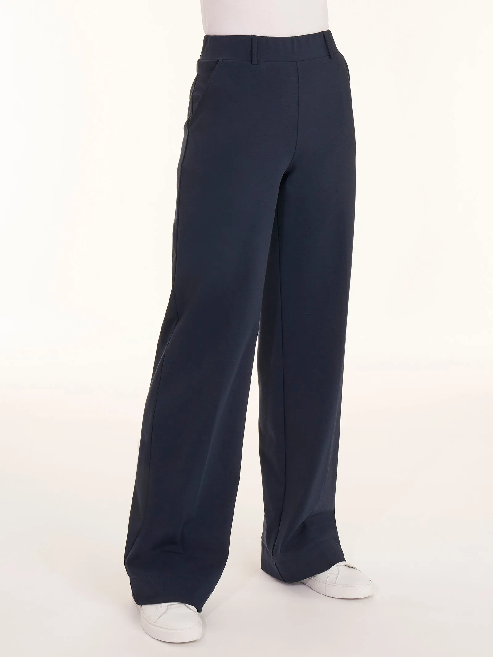 Pantalone ampio con tasche in Compact Light - Bianco