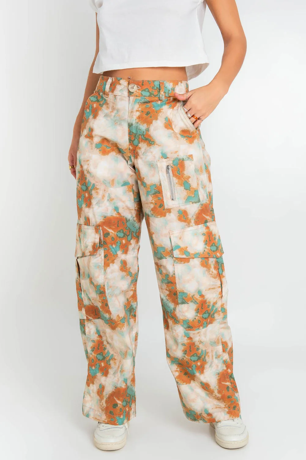 Pantalón cargo estampado wide leg fit